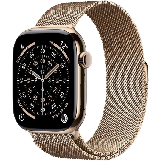 Apple Watch Series 11 GPS + Cellular 46mm Gold Titanium Case with Gold Milanese Loop - S/M