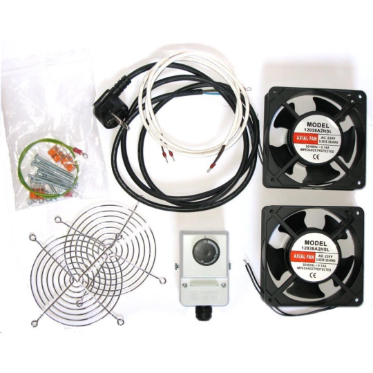 19" ventilace pro nástěnné rozvaděče XtendLan, termostat, 2 ventilátory, napájecí kabel, spojovací materiál