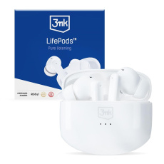 3mk HF, sluchátka Bluetooth LifePods, stereo, nabíjecí pouzdro, bílá