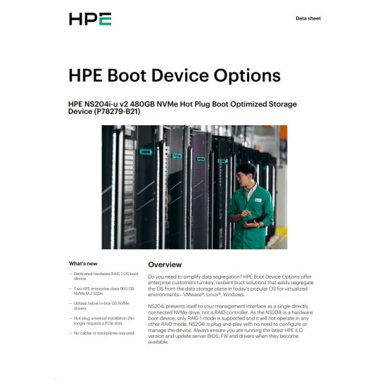 HPE NS204i-u v2 480GB NVMe Hot Plug Boot Optimized Storage Device HPE NS204i-u v2 480GB NVMe Hot Plug Boot Optimized Storage Device