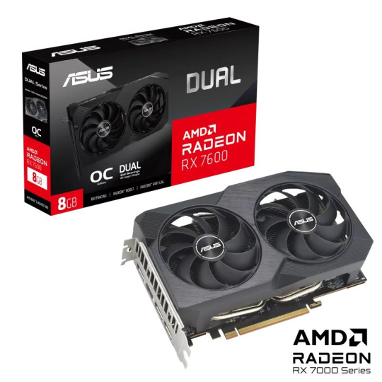 BAZAR - ASUS VGA AMD Radeon RX 7600 DUAL V2 OC 8G, 8G GDDR6, 3xDP, 1xHDMI - Po opravě (Bez příslušenství)