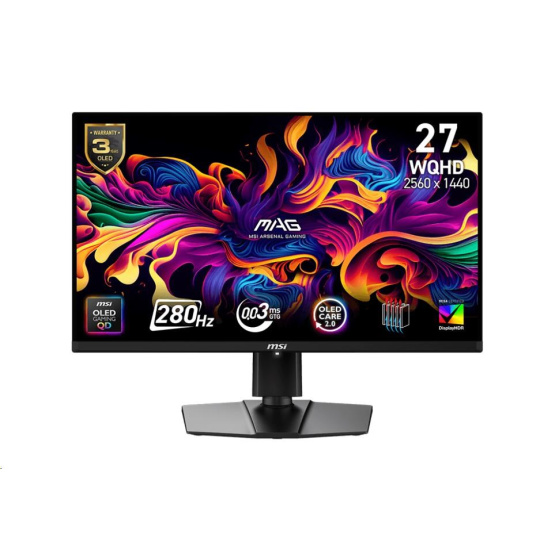MSI LCD MAG 271QP QD-OLED X28,26.5" 2560x1440 QD-OLED,280Hz,178/178,250nits,VESA,HDMI,DP,USB-C,Audio,Black