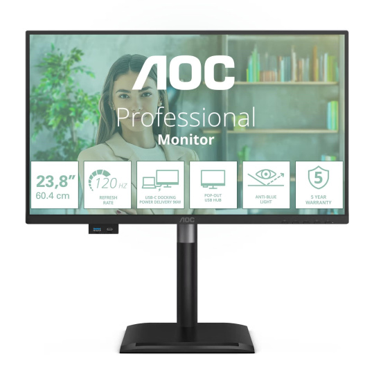 AOC MT IPS LCD WLED 23,8" 24P4CV - IPS panel, 1920x1080, 120Hz, HDMI, DP, USB-C, USB Hub, RJ45, Pivot, repro AOC MT IPS LCD WLED 23,8" 24P4CV - IPS panel, 1920x1080, 120Hz, HDMI, DP, USB-C, USB Hub, RJ45, Pivot, repro