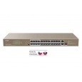 Tenda TEF1126P-24-410W - PoE AT Switch 370Watt, 24xRJ45 10/100 Mbps PoE, 2x Gigabit Uplink RJ45/SFP, Fanless, Kov