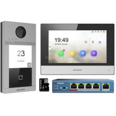 HIKVISION DS-KIS604-S(C)Kit IP videotelefonu, bytový monitor + dveřní stanice + switch + microSD