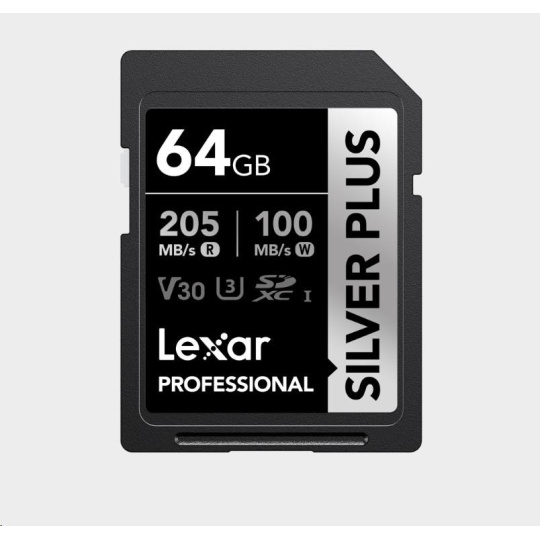 Lexar SDXC Professional SILVER Plus 1066x UHS-I/U3/A2/4K R205/W100 (V30) 64GB Lexar SDXC Professional SILVER Plus 1066x UHS-I/U3/A2/4K R205/W100 (V30) 64GB