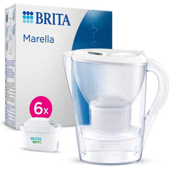 Brita Marella Cool white + 6 Maxtra Pro All-In-1 filtrační konvice, 2,4 l, indikátor výměny filtru, 6x filtrační patrona