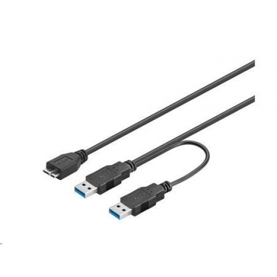 PREMIUMCORD Kabel USB 3.0 2xA - micro (M/F) 30cm DUÁLNÍ (extra napájení)