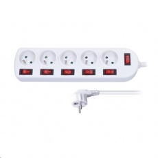 Solight prodlužovací přívod, 5 zásuvek, bílý, 6x vypínač, 2m Solight prodlužovací přívod, 5 zásuvek, bílý, 6x vypínač, 2m