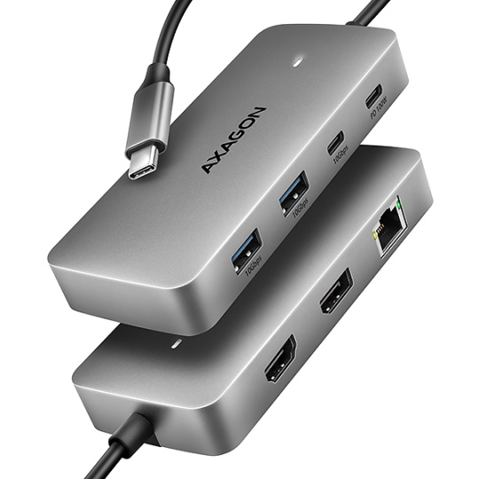 AXAGON HMC-CUB83X2, USB 10Gbps hub, 2x USB-A, USB-C, HDMI & DP 4k/144Hz, RJ-45 GLAN, PD 100W, kabel USB-C 15cm AXAGON HMC-CUB83X2, USB 10Gbps hub, 2x USB-A, USB-C, HDMI & DP 4k/144Hz, RJ-45 GLAN, PD 100W, kabel USB-C 15cm