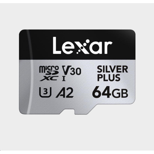 Lexar microSDXC Professional SILVER Plus UHS-I/U3/A2/4K R205/W100 (V30) 64GB Lexar microSDXC Professional SILVER Plus UHS-I/U3/A2/4K R205/W100 (V30) 64GB