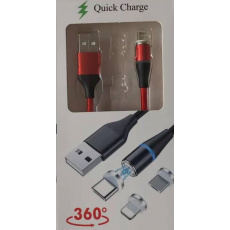 PREMIUMCORD Magnetický micro USB a USB-C nabíjecí a datový kabel 1m, červený