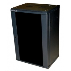 XtendLan 19" nástěnný rozvaděč 18U 600x450, nosnost 60 kg, skleněné kouřové dveře, rozložený, černý