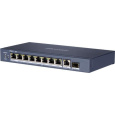 HIKVISION DS-3E0510HP-E, full Gb switch 8x PoE (2x HI-PoE), 1x uplink RJ-45 + 1x uplink SFP, 110W, dosah až 300m