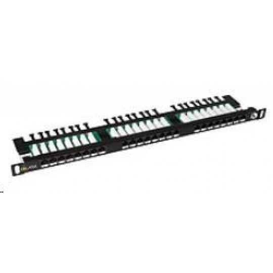 Solarix Patch panel 24xRJ45 CAT5E UTP s vyvazovací lištou černý 0,5U SX24HD-5E-UTP-BK