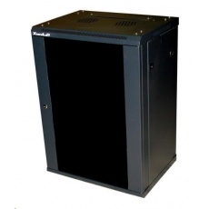 XtendLan 19" nástěnný rozvaděč 12U 600x450, nosnost 60 kg, skleněné kouřové dveře, rozložený, černý