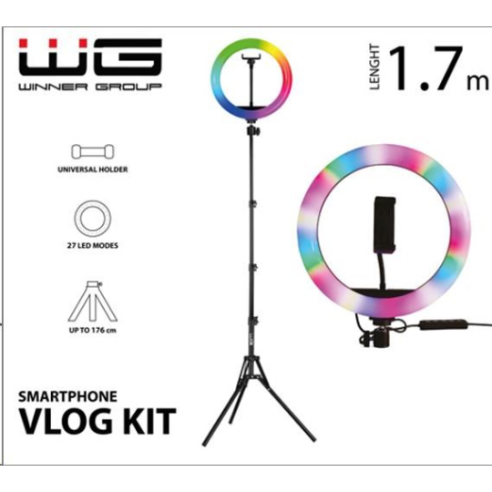 WG - Vlog Kit základní sada pro natáčení video blogů, s RGB LED světlem a tripodem 1,7 metru