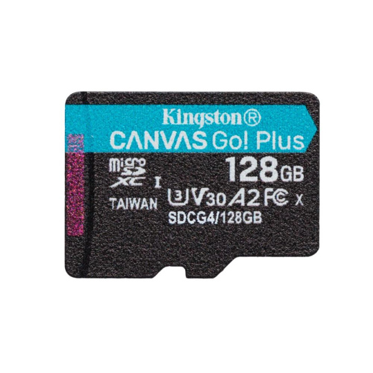 Kingston MicroSDXC karta 128GB Canvas Go! Plus, R:200/W:160MB/s, Class 10, UHS-I, U3, V30, A2 + Bez  Adaptéru Kingston MicroSDXC karta 128GB Canvas Go! Plus, R:200/W:160MB/s, Class 10, UHS-I, U3, V30, A2 + Bez  Adaptéru
