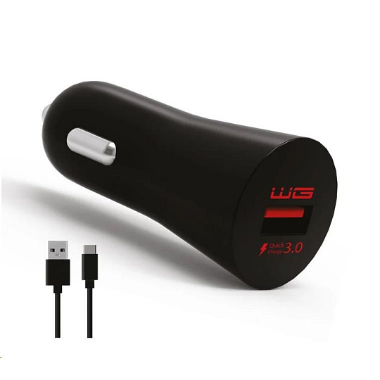 WG - Autonabíječka Fast 1x USB-A, Quick Charge 3.0, 5 V - 9 V - 12 V, + kabel Type-C, černá WG - Autonabíječka Fast 1x USB-A, Quick Charge 3.0, 5 V - 9 V - 12 V, + kabel Type-C, černá