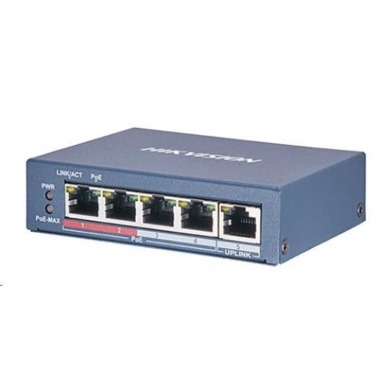 HIKVISION DS-3E0105P-E/M (B) (4+1) PoE switch, 38W budget, 1x 100Mbit, 4x 10/100Mbit PoE Plus, IEEE802.3af/at