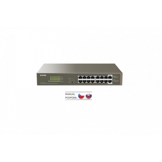 Tenda TEG1116P-16-150W - PoE AT Switch 135Watt, 16xRJ45 Switch s 16x 10/100/1000 Mbps PoE, Fanless, Kov