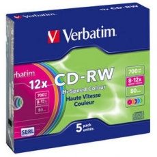 VERBATIM CD-RW(5-Pack)Slim/Colours/Hi Speed/8x-12x/700MB VERBATIM CD-RW(5-Pack)Slim/Colours/Hi Speed/8x-12x/700MB